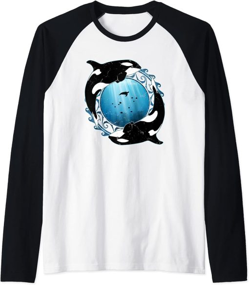 Cute orca Twin Orcas Raglan Baseball Tee