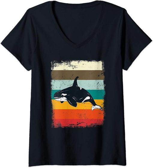 Womens Retro Orca V-Neck T-Shirt