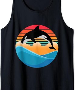 Orca killer Whale Jump in Vintage and Retro Sunset and Sea Tank Top