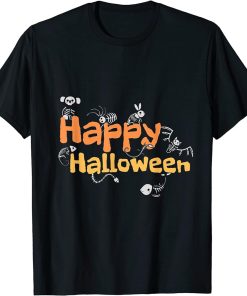 Happy And Creepy Halloween, Orca, Bunny And Pets Skeletons T-Shirt