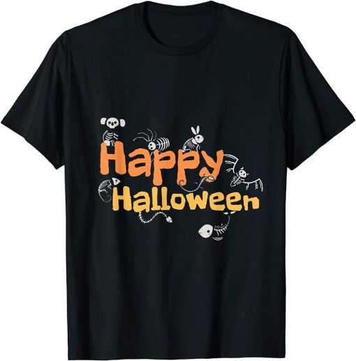 Happy And Creepy Halloween, Orca, Bunny And Pets Skeletons T-Shirt