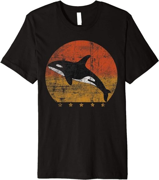 Retro Vintage Sunset Orca Killer Whale - Distressed Graphic Premium T-Shirt