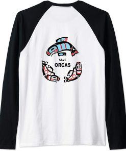 Save the Orcas - NW Coast Indian Style Formline Design Raglan Baseball Tee