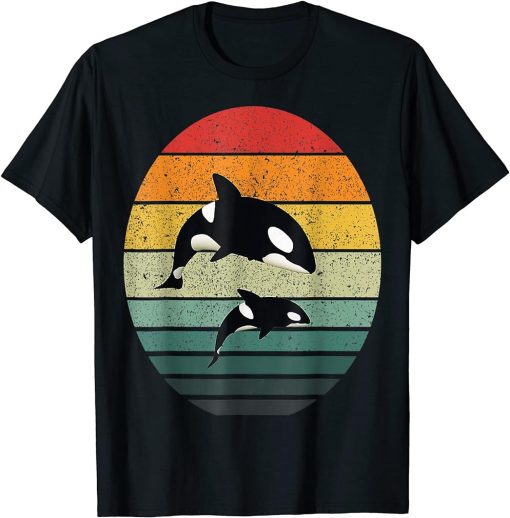 Cute Orca Family Vintage Retro Art, Killer Whale Family T-Shirt