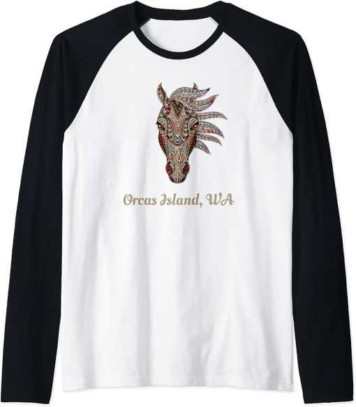 Orcas Island, Washington Geometric Tribal Country Art Raglan Baseball Tee