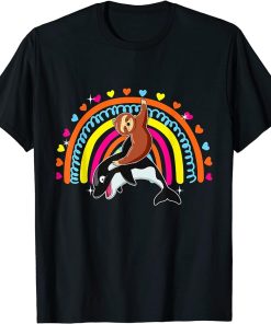 Sloth Riding Orca Funny Zoo Animal Rainbow Hearts Lover Kids T-Shirt