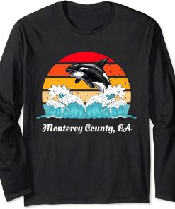 Vintage Monterey County CA Distressed Orca Killer Whale Art Long Sleeve T-Shirt